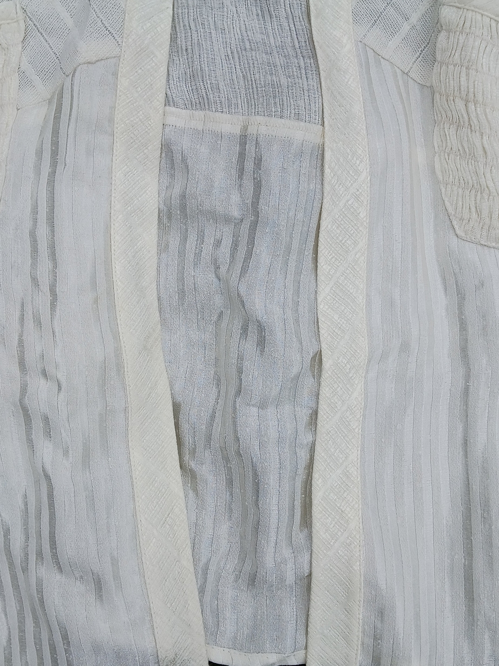 Vintage Textured Gauze Duster Jacket White Open Front Boho Artsy Layering Piece - Picture 14 of 14